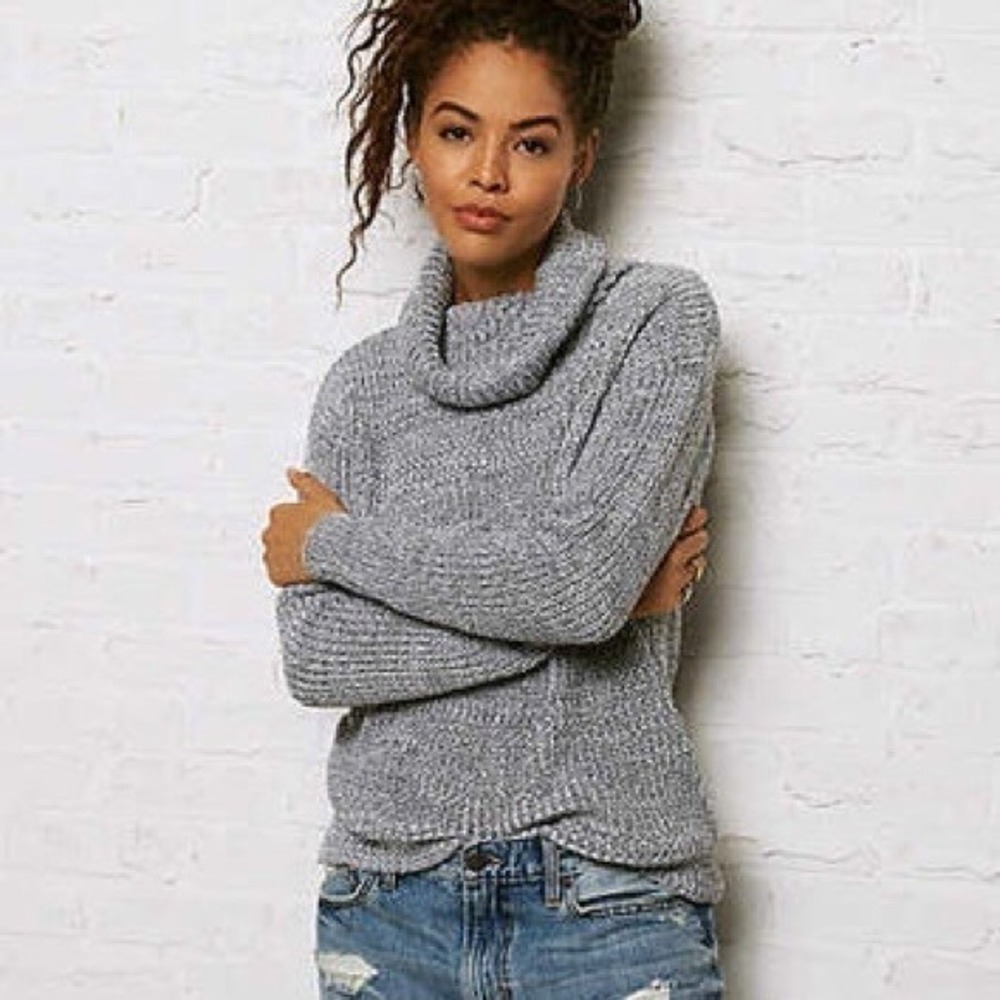 AEO Don't Ask Why Made in Italy Gray Chunky Knit Cowl Neck Pullover Sweater OS